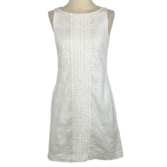 Eliza J Sleeveless Cotton Knee Length Preppy Shift Dress‎ White Size 2 - Picture 2 of 11